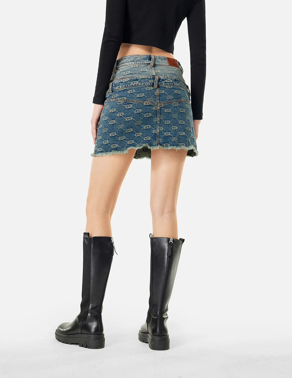 2-in-1 Allover Logo Jacquard Regular Fit Denim Skirt - Image 6