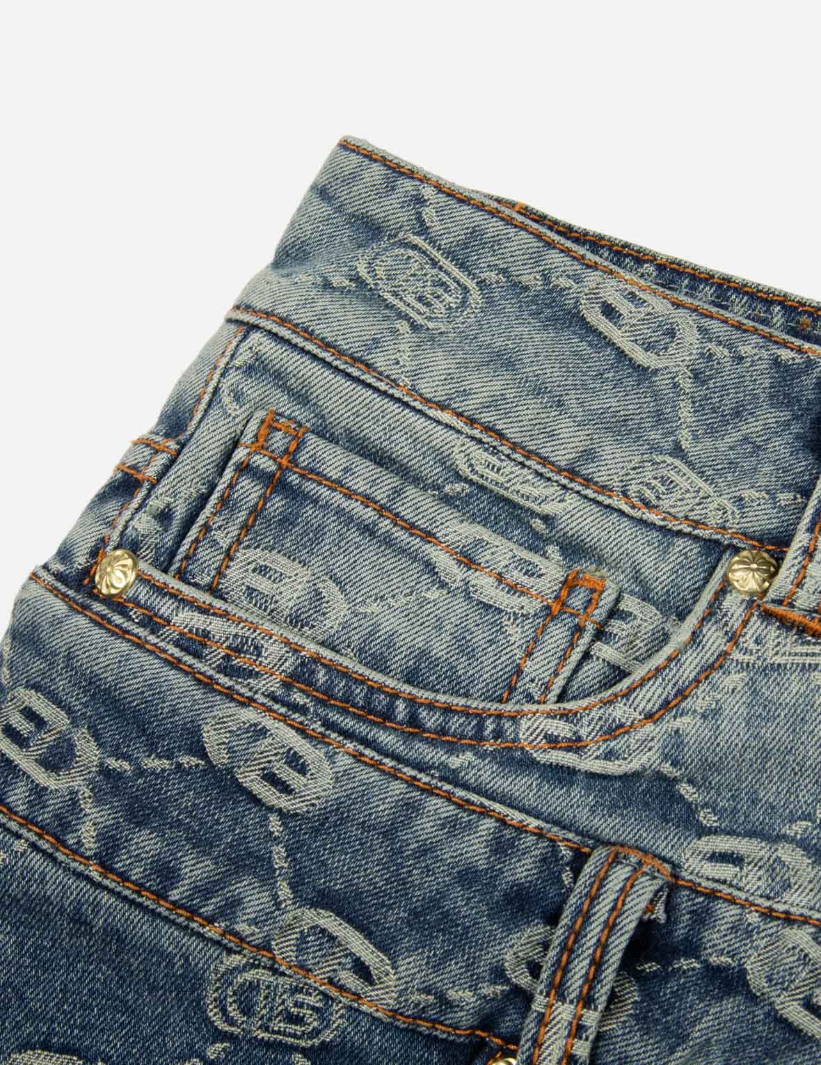 2-in-1 Allover Logo Jacquard Regular Fit Denim Skirt - Image 7
