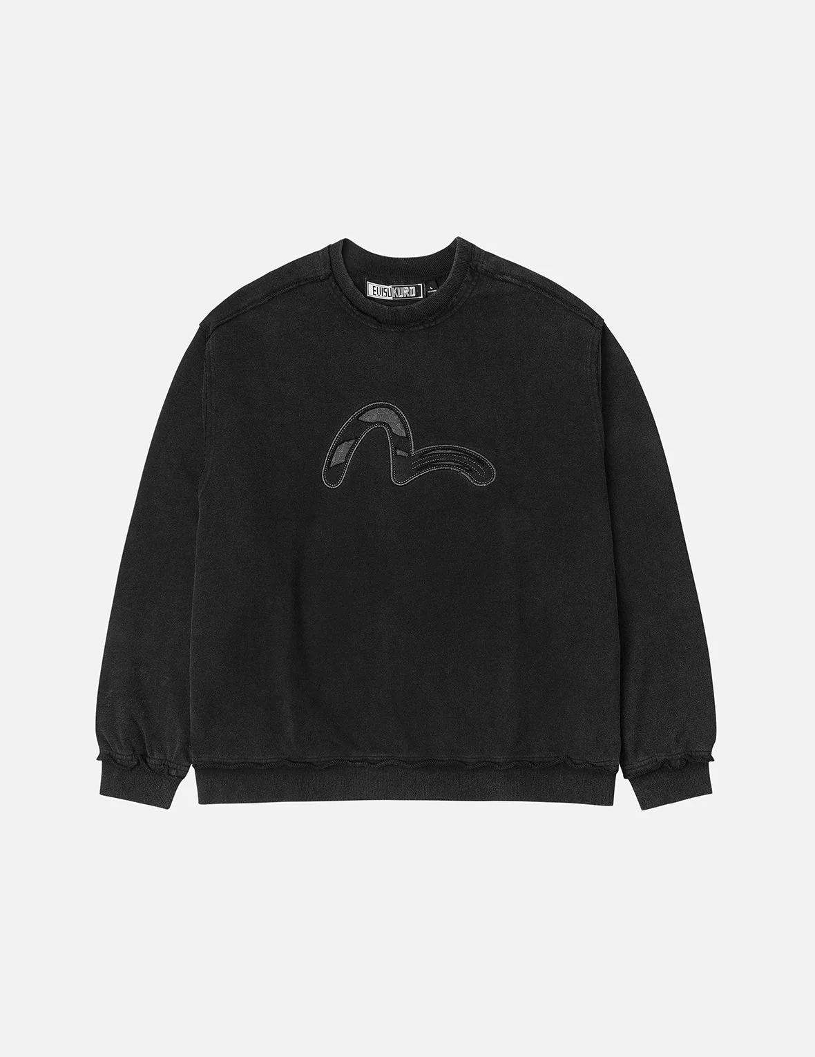 Acid-wash and Distressed Seagull Appliqué Relax Fit Sweatshirt - Image 3