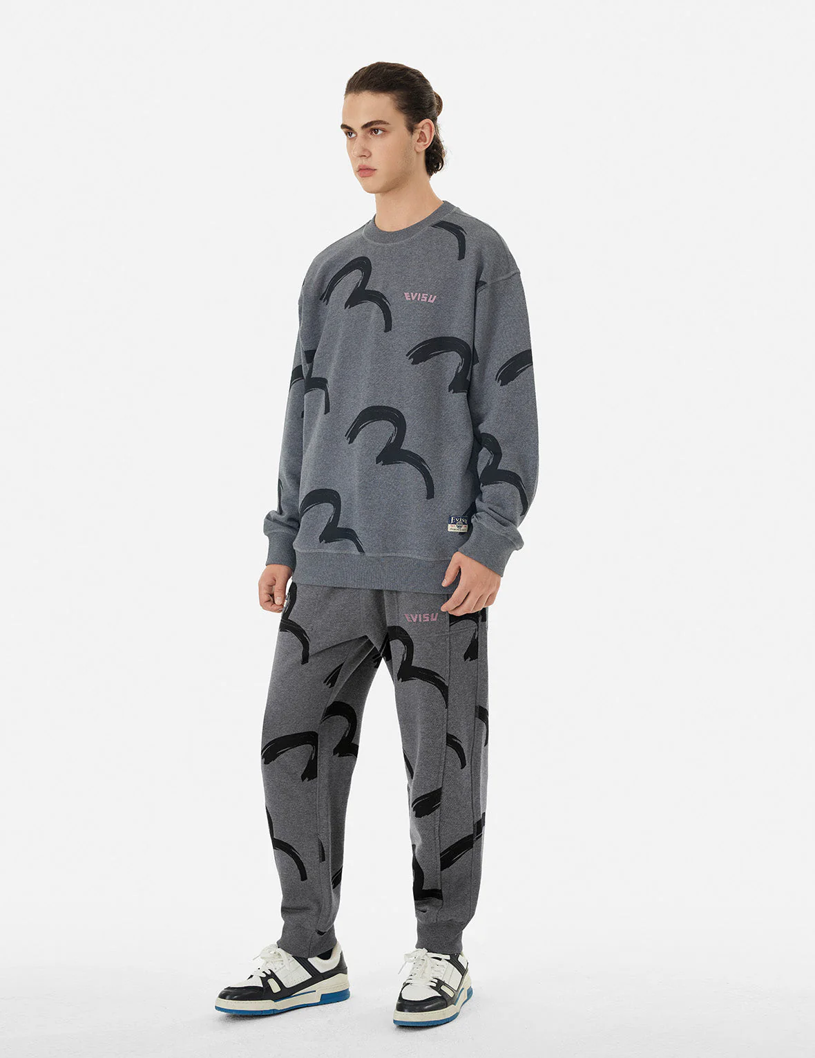Allover Brushstroke Seagull and Logo Print Straight Fit Sweatpants - Image 3