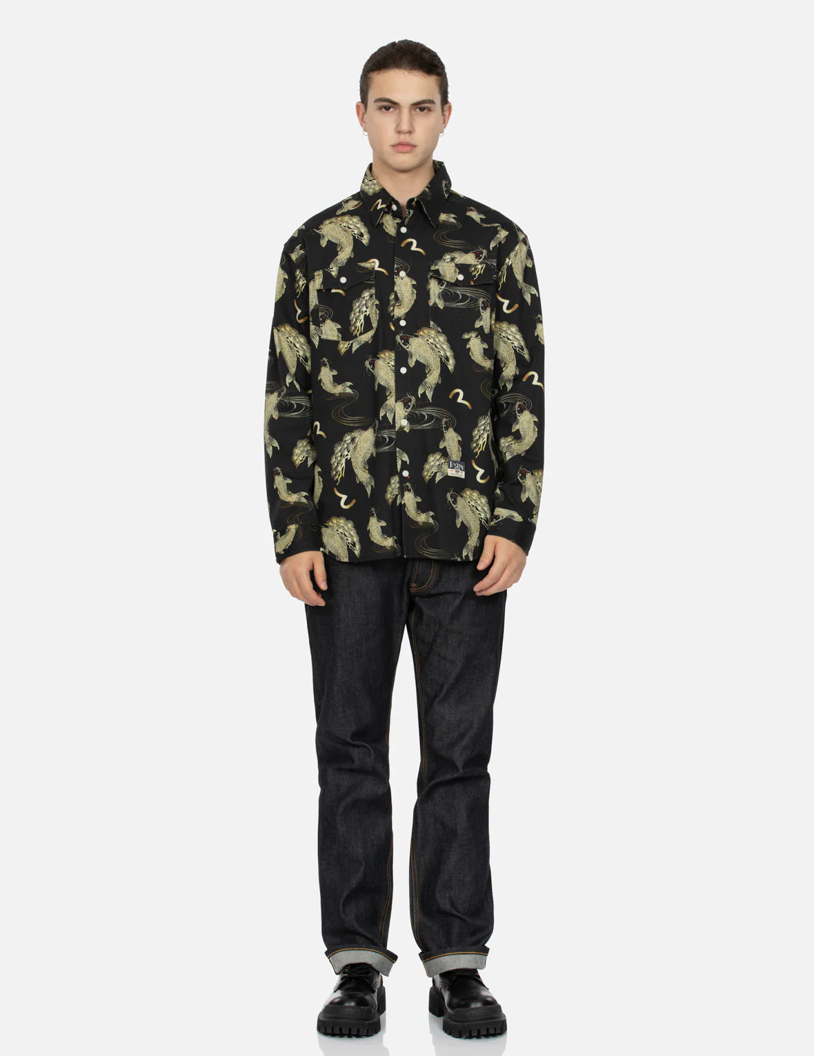 Allover Carp and Seagull Print Oversized Shirt - Image 5
