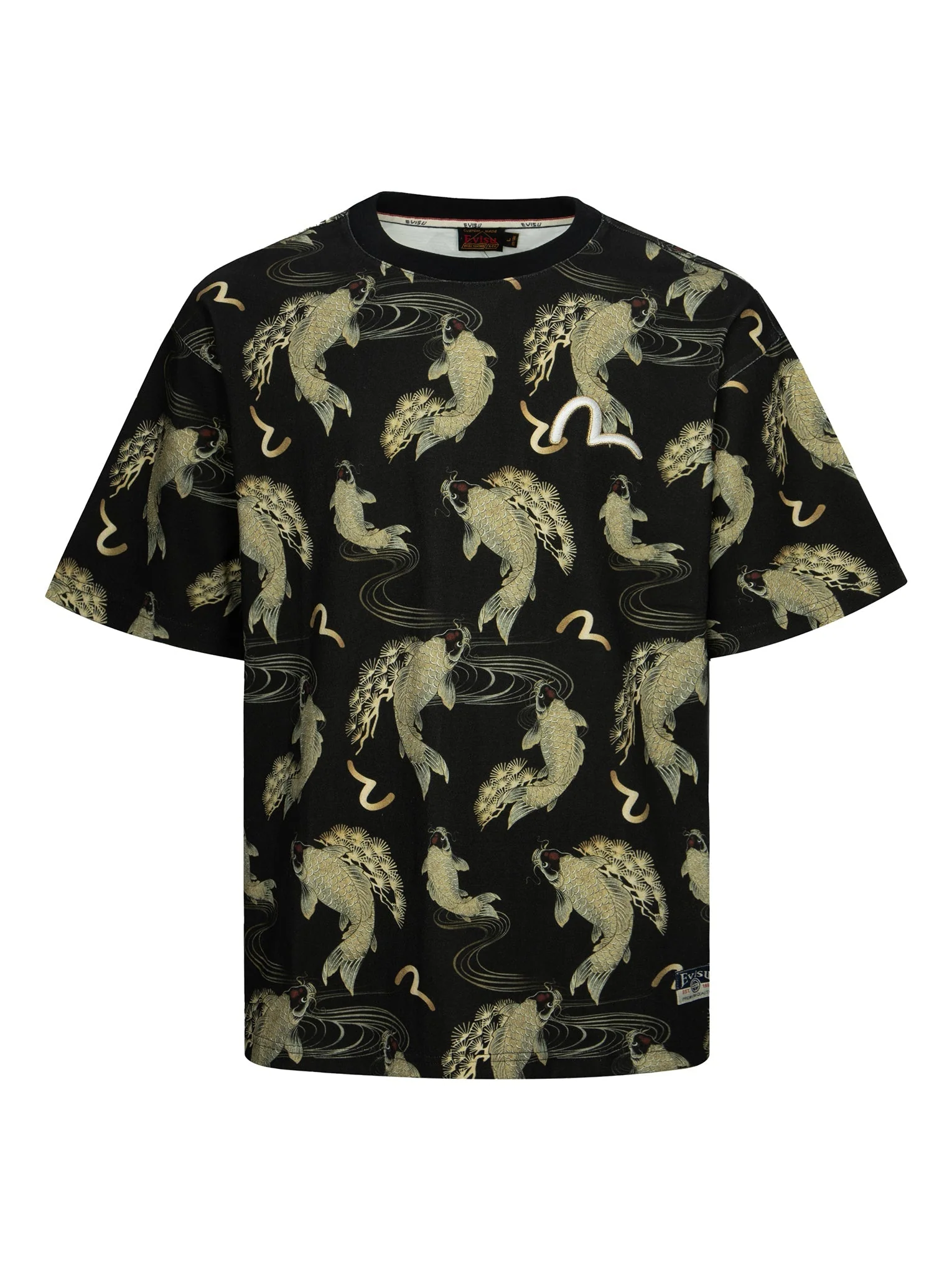 Allover Carp and Seagull Print Relax Fit T-shirt - Image 13
