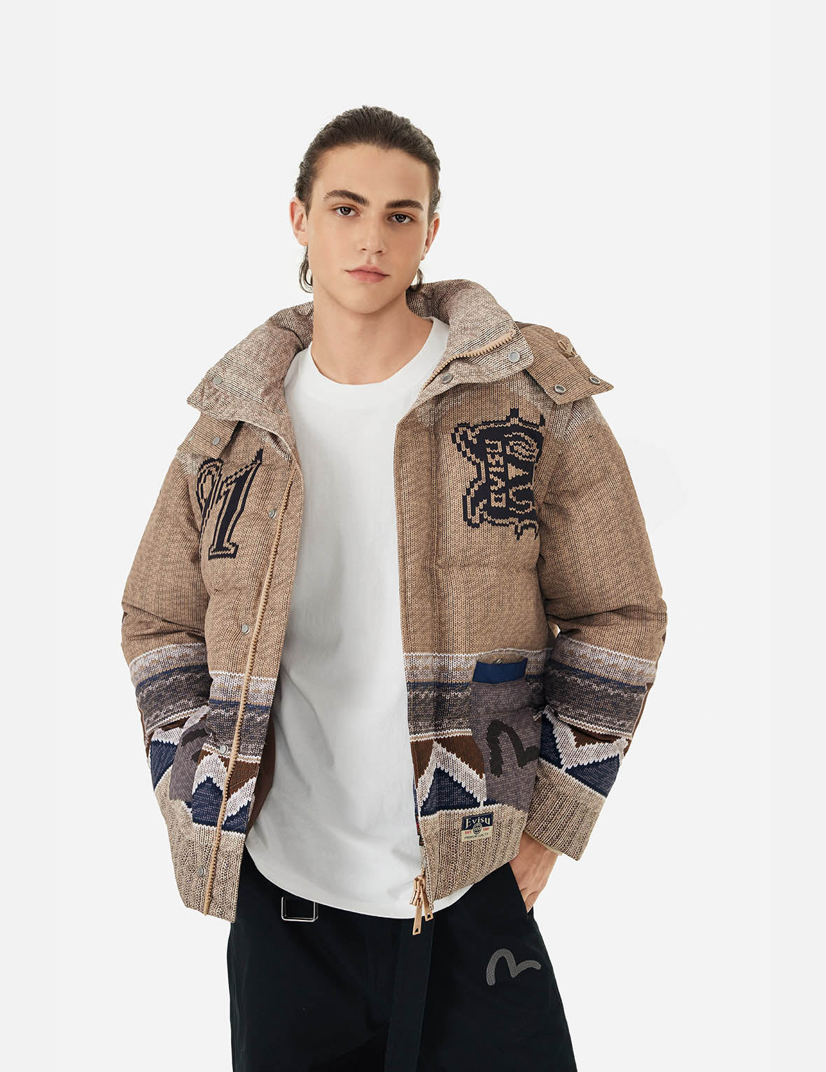 Allover Chimayo Tapestry Knit Print Regular Fit Down Jacket - Image 6