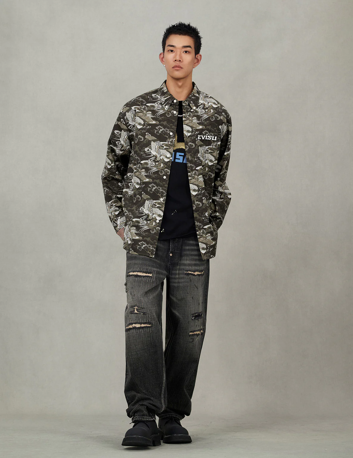 Allover Crane Print Relax Fit Shirt - Image 3