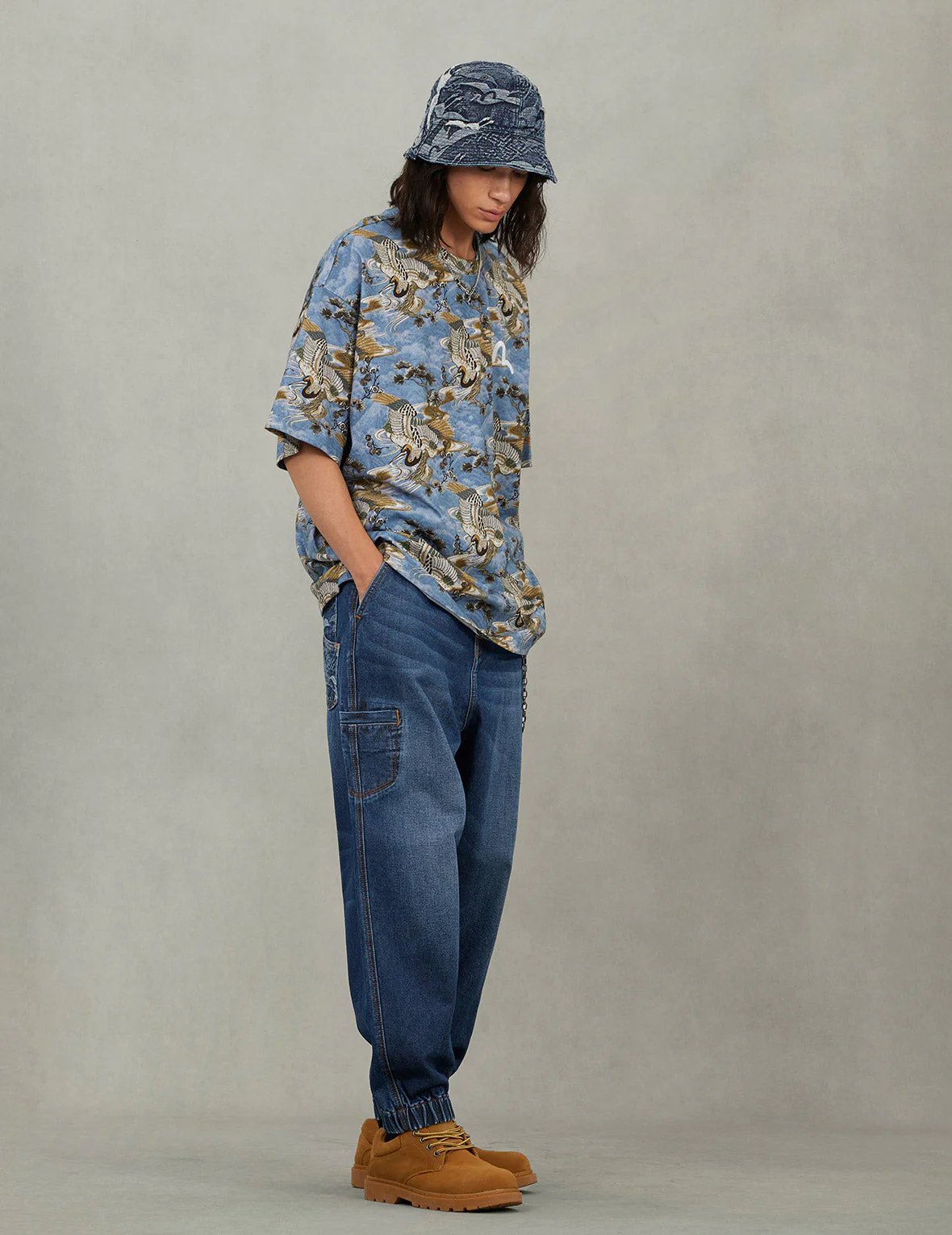 Allover Crane Print Relax Fit T-shirt - Image 5