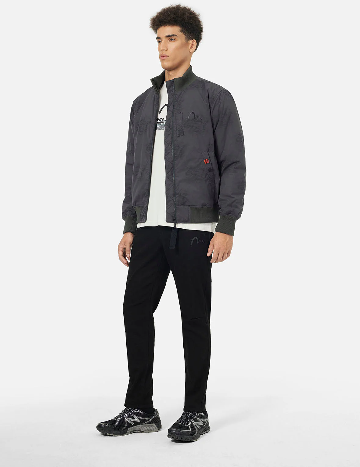 Allover Crinkle Logo Print Regular Fit Padded Bomber Jacket - Image 3