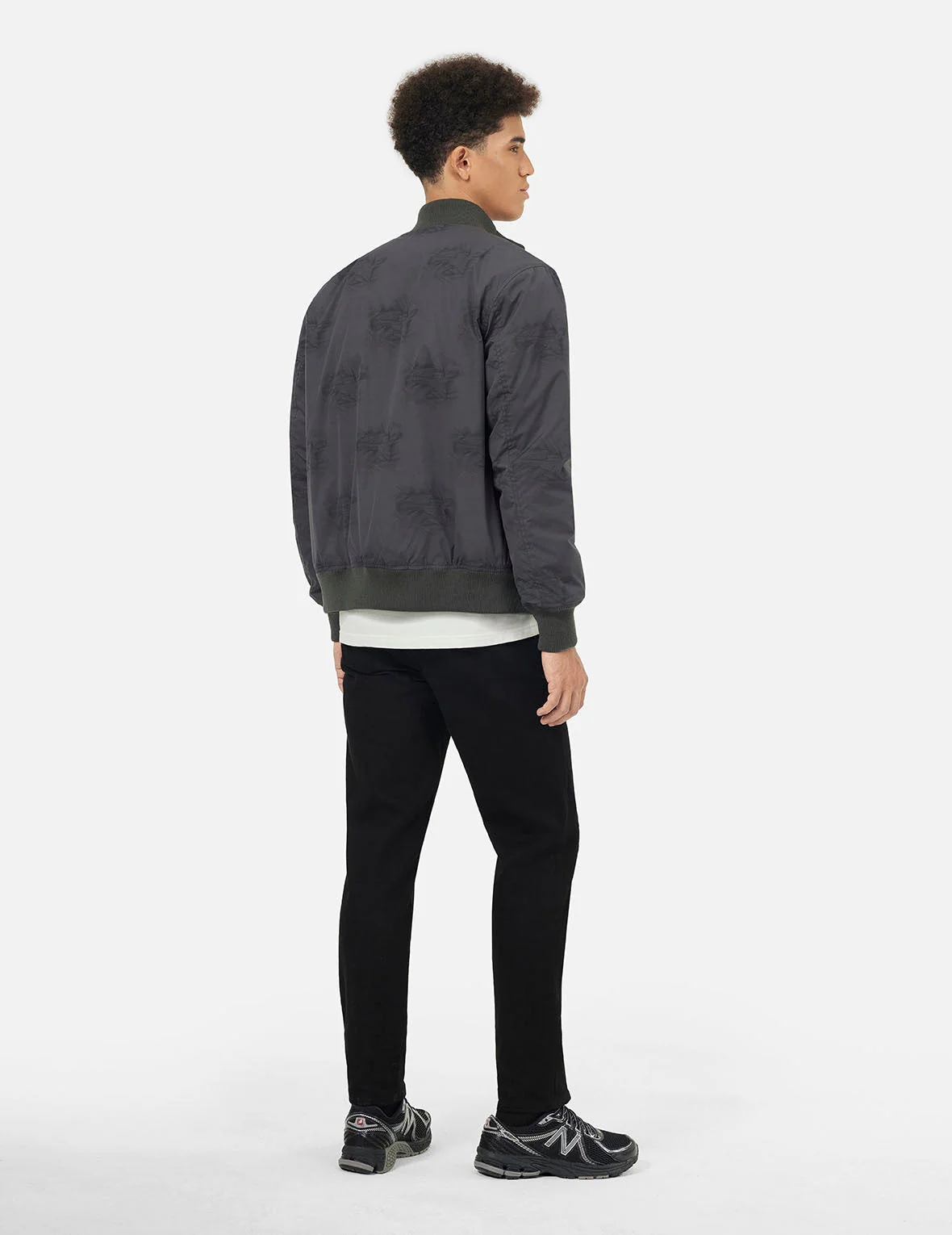 Allover Crinkle Logo Print Regular Fit Padded Bomber Jacket - Image 4