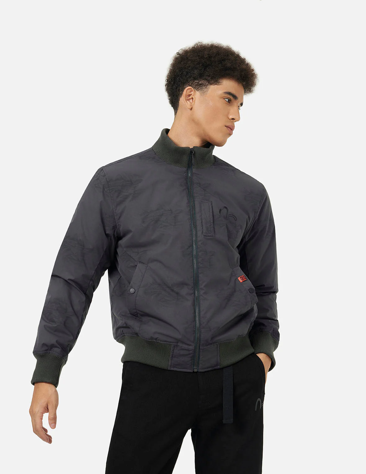 Allover Crinkle Logo Print Regular Fit Padded Bomber Jacket - Image 5