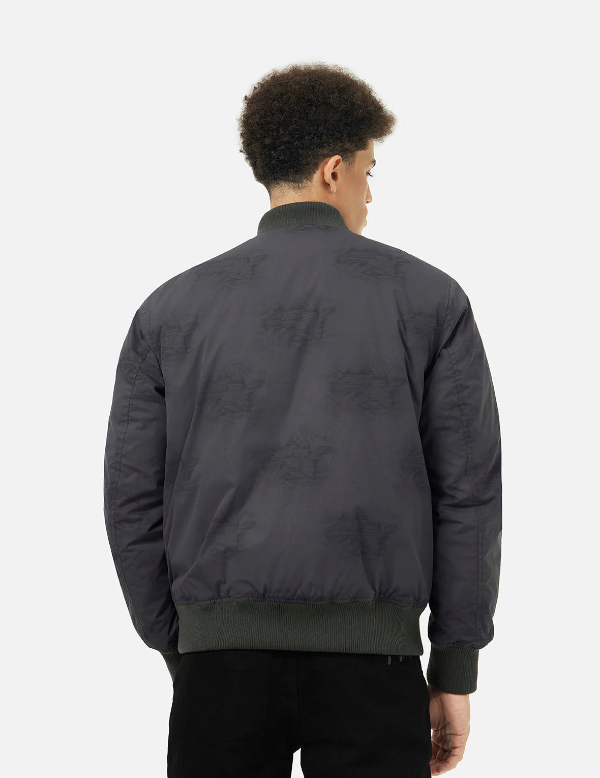 Allover Crinkle Logo Print Regular Fit Padded Bomber Jacket - Image 6