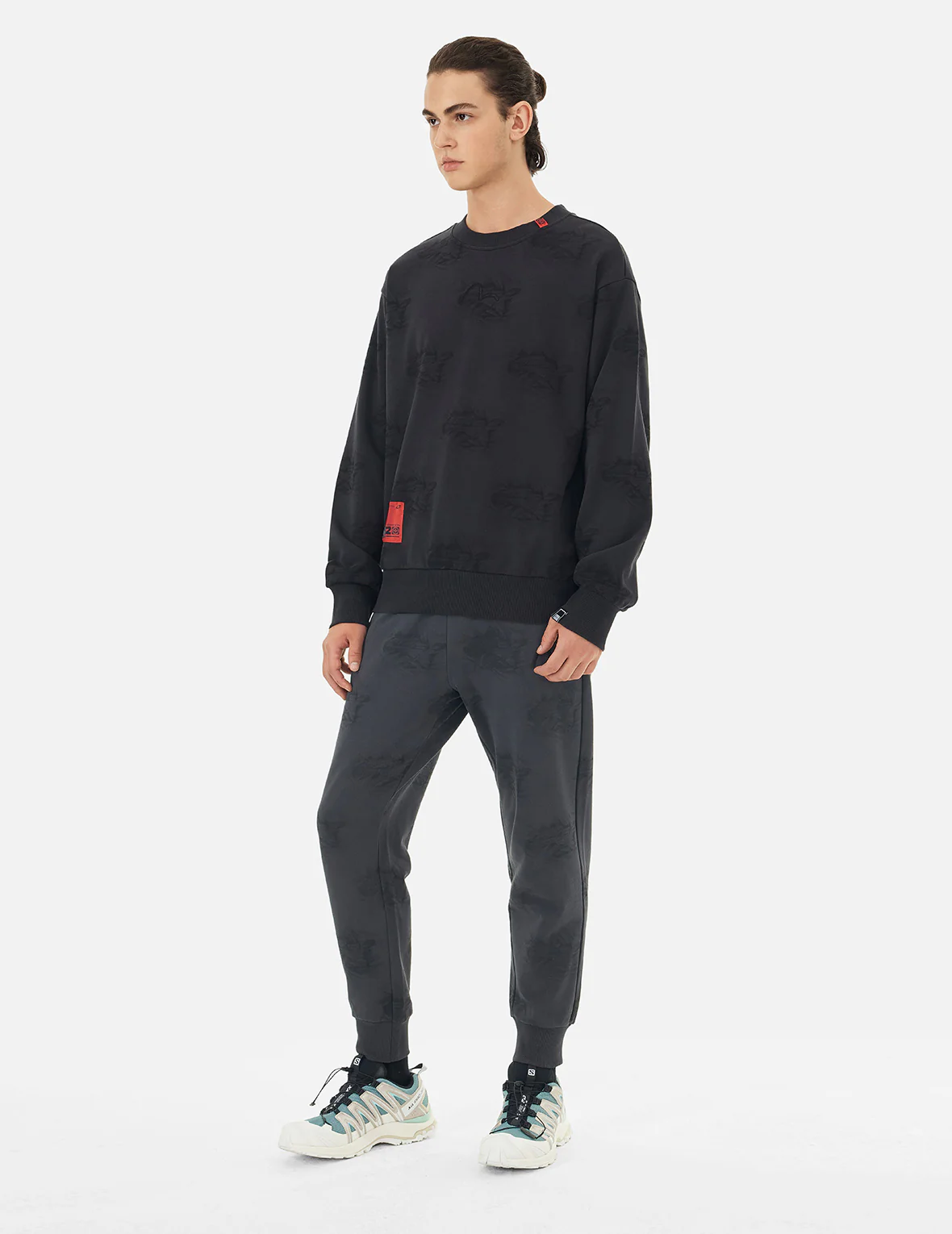 Allover Crinkle Logo Print Regular Fit Sweatshirt - Image 3