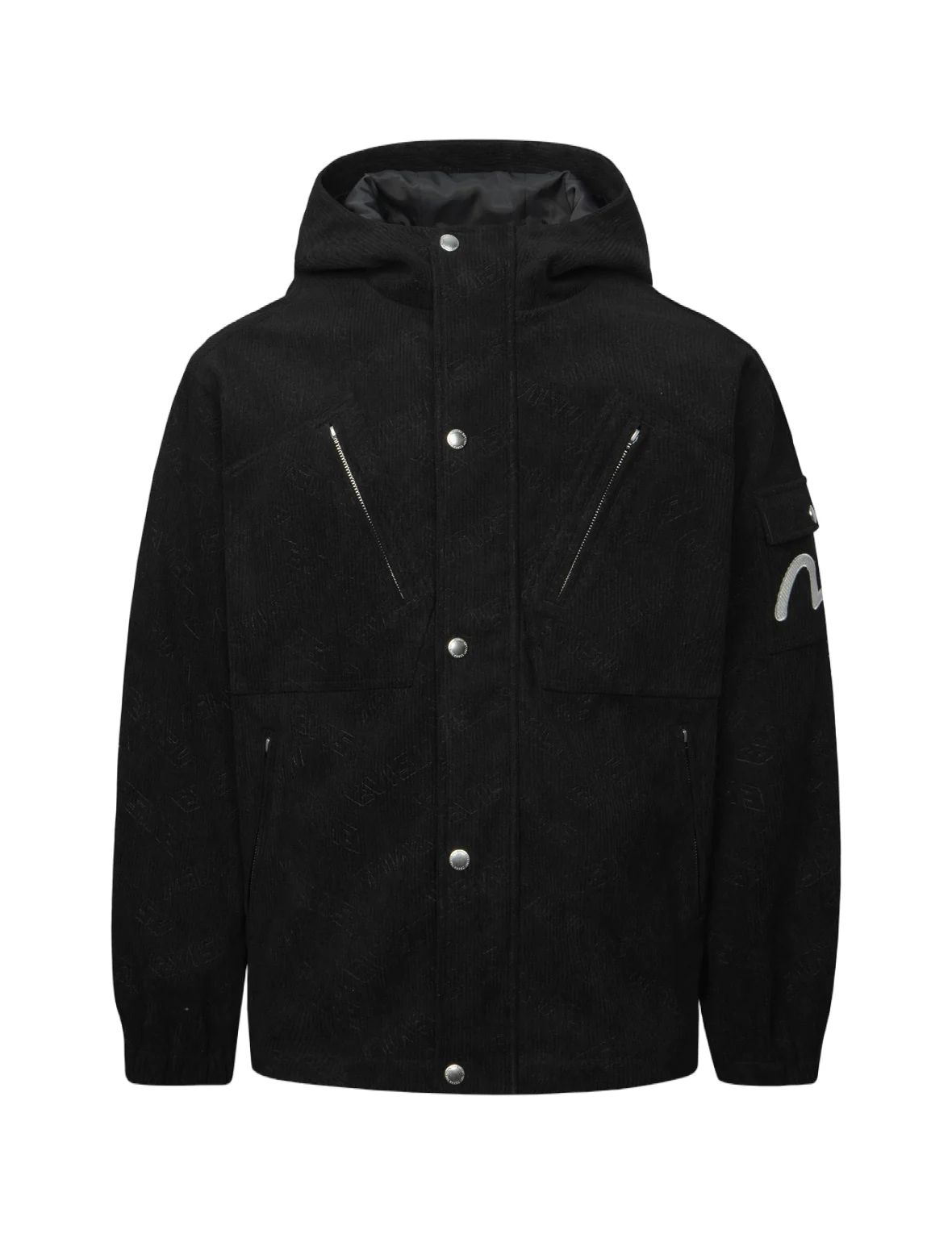Allover Deboss Logo and Seagull Embroidery Loose Fit Hooded Corduroy Jacket - Image 9