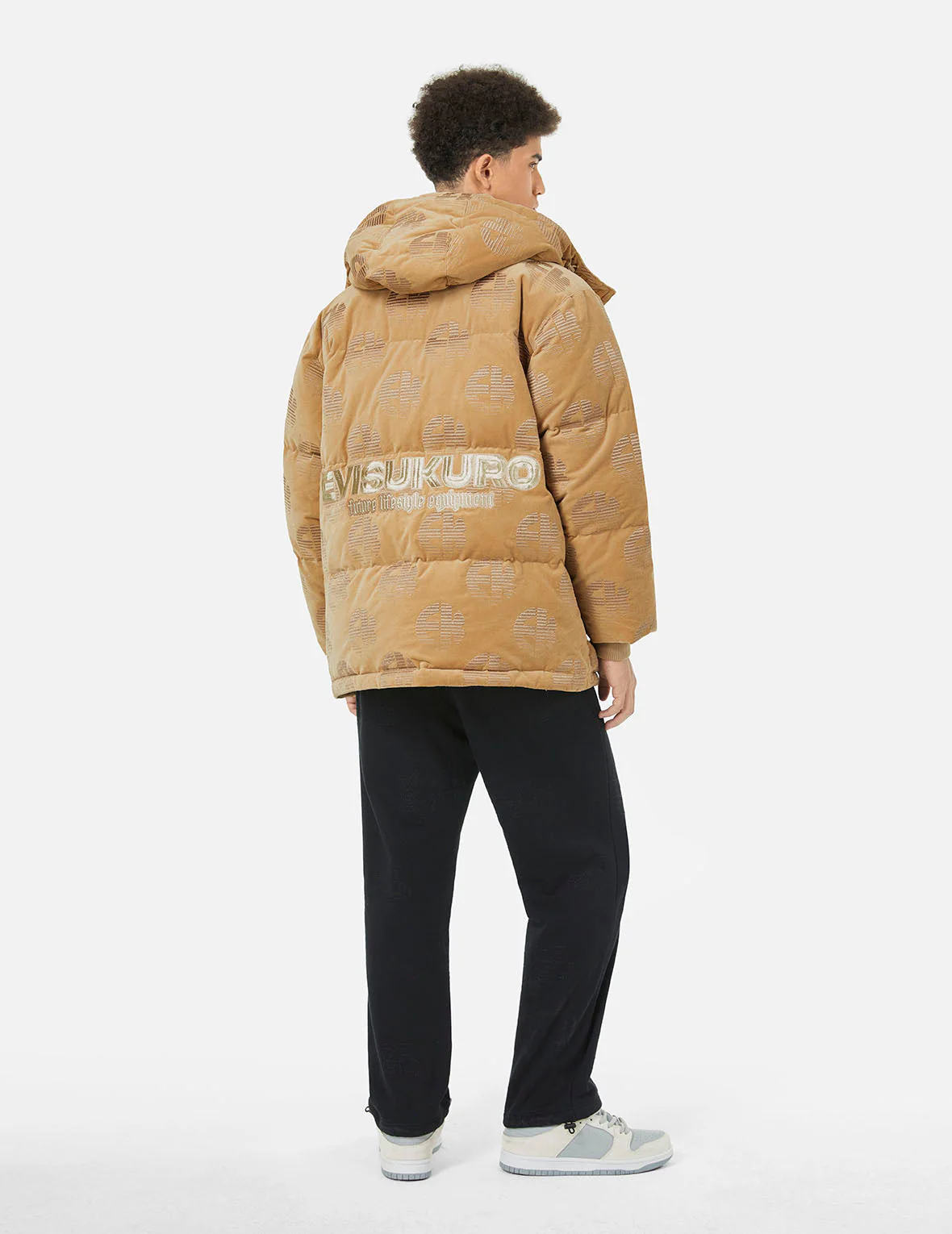 Allover EK Logo Velvet Relax Fit Down Jacket - Image 3
