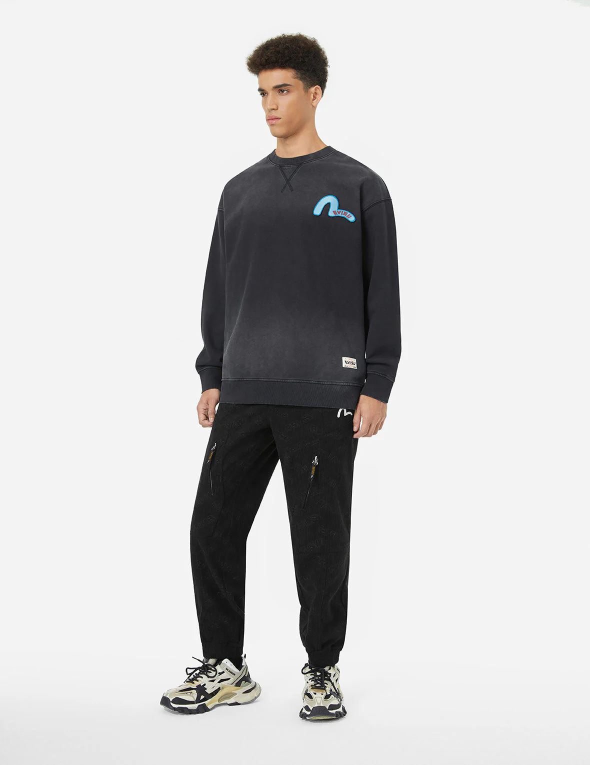 Allover Evisu Deboss Print and Seagull Embroidery Relax Fit Woven Joggers - Image 3