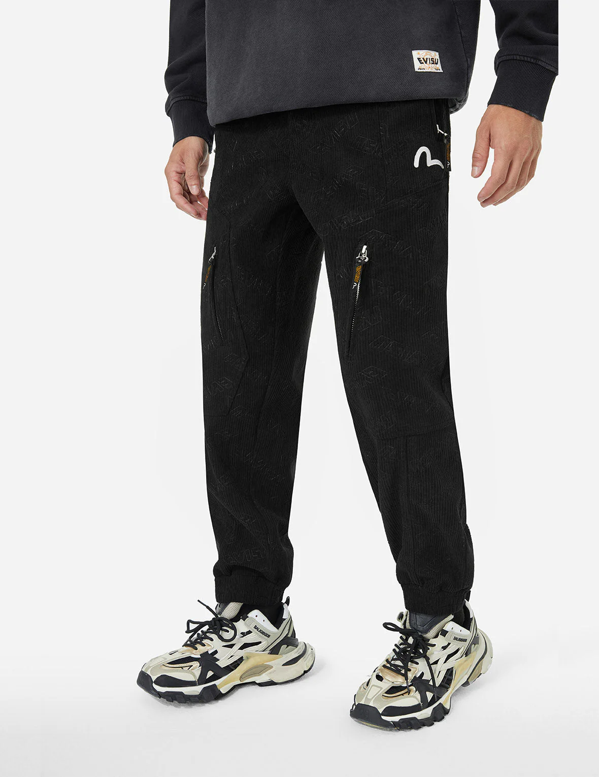 Allover Evisu Deboss Print and Seagull Embroidery Relax Fit Woven Joggers - Image 5
