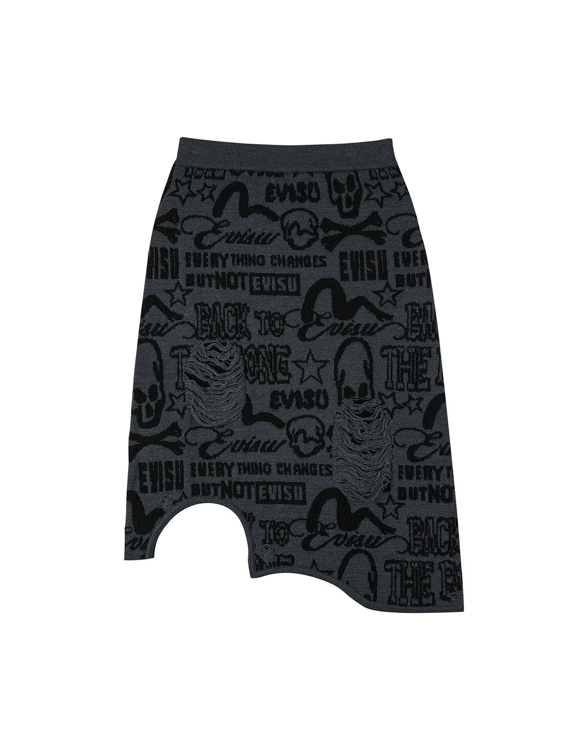 Allover EVISU Jacquard Fashion Fit Distressed Knitted Skirt - Image 10