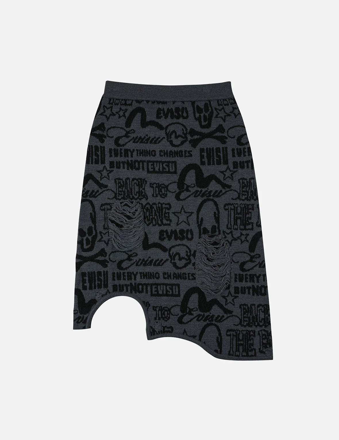 Allover EVISU Jacquard Fashion Fit Distressed Knitted Skirt - Image 3