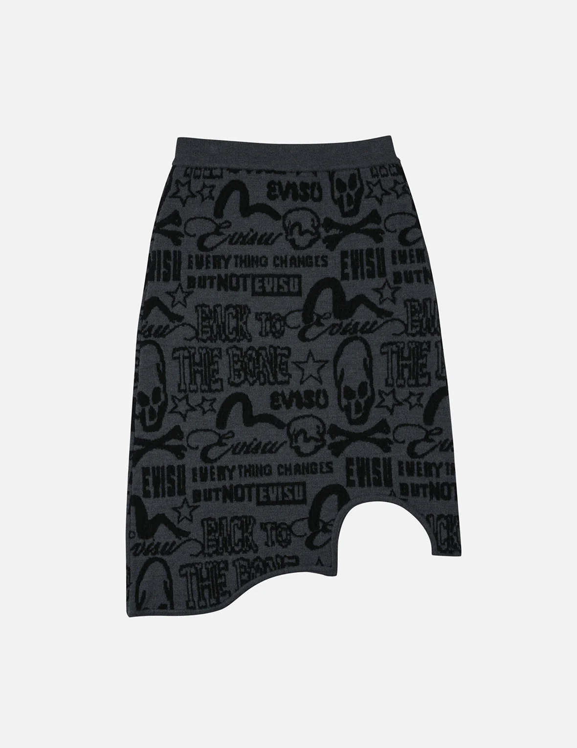 Allover EVISU Jacquard Fashion Fit Distressed Knitted Skirt - Image 4