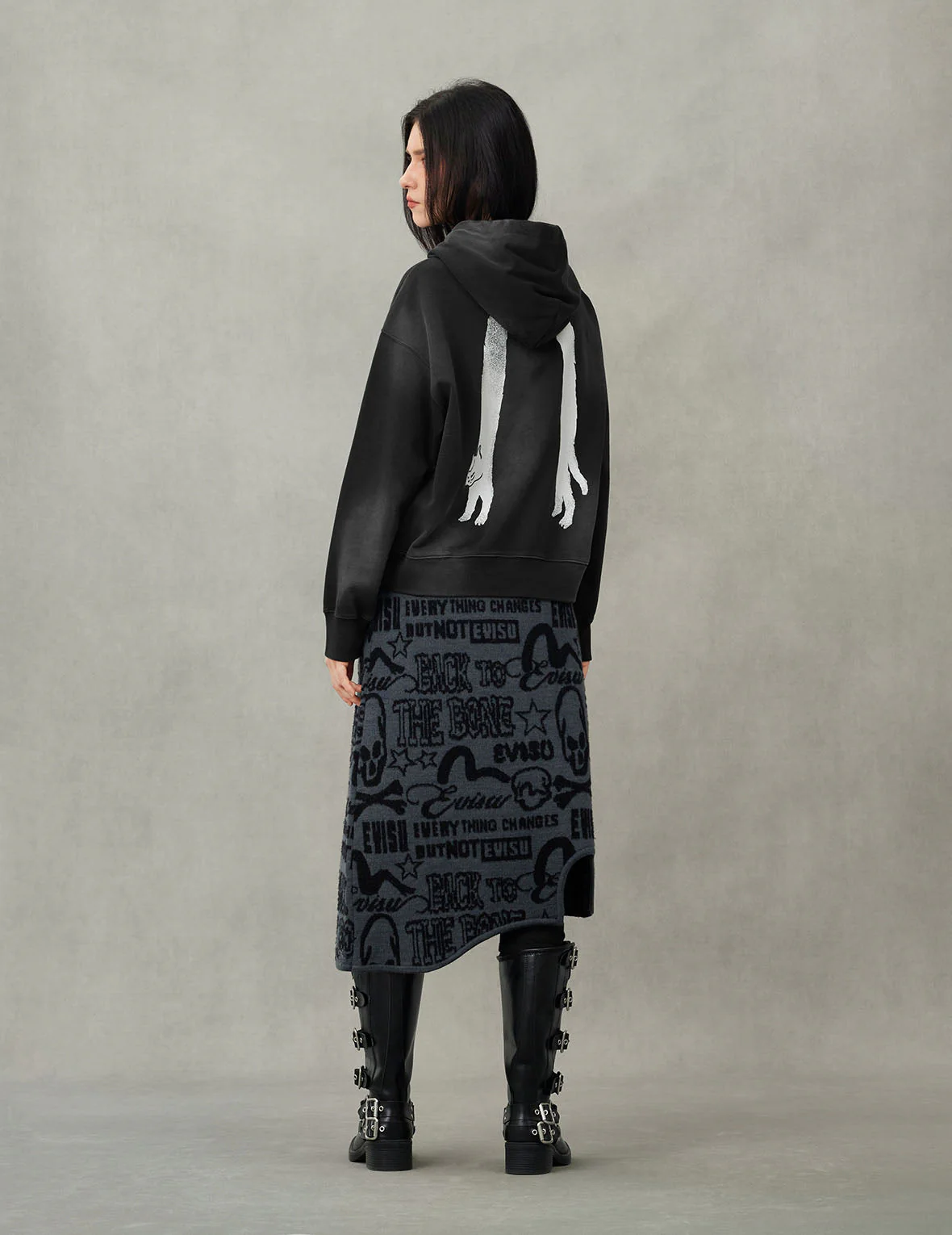 Allover EVISU Jacquard Fashion Fit Distressed Knitted Skirt - Image 6