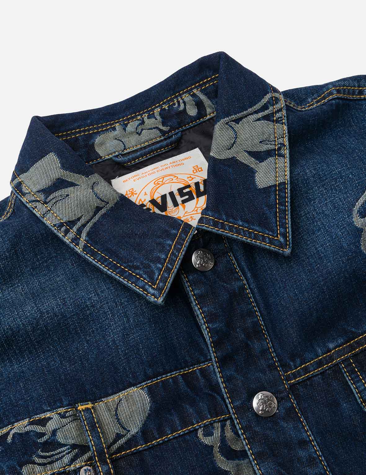 Allover Godhead Jacquard and Seagull Embroidery Loose Fit Deconstructive Denim Jacket - Image 11