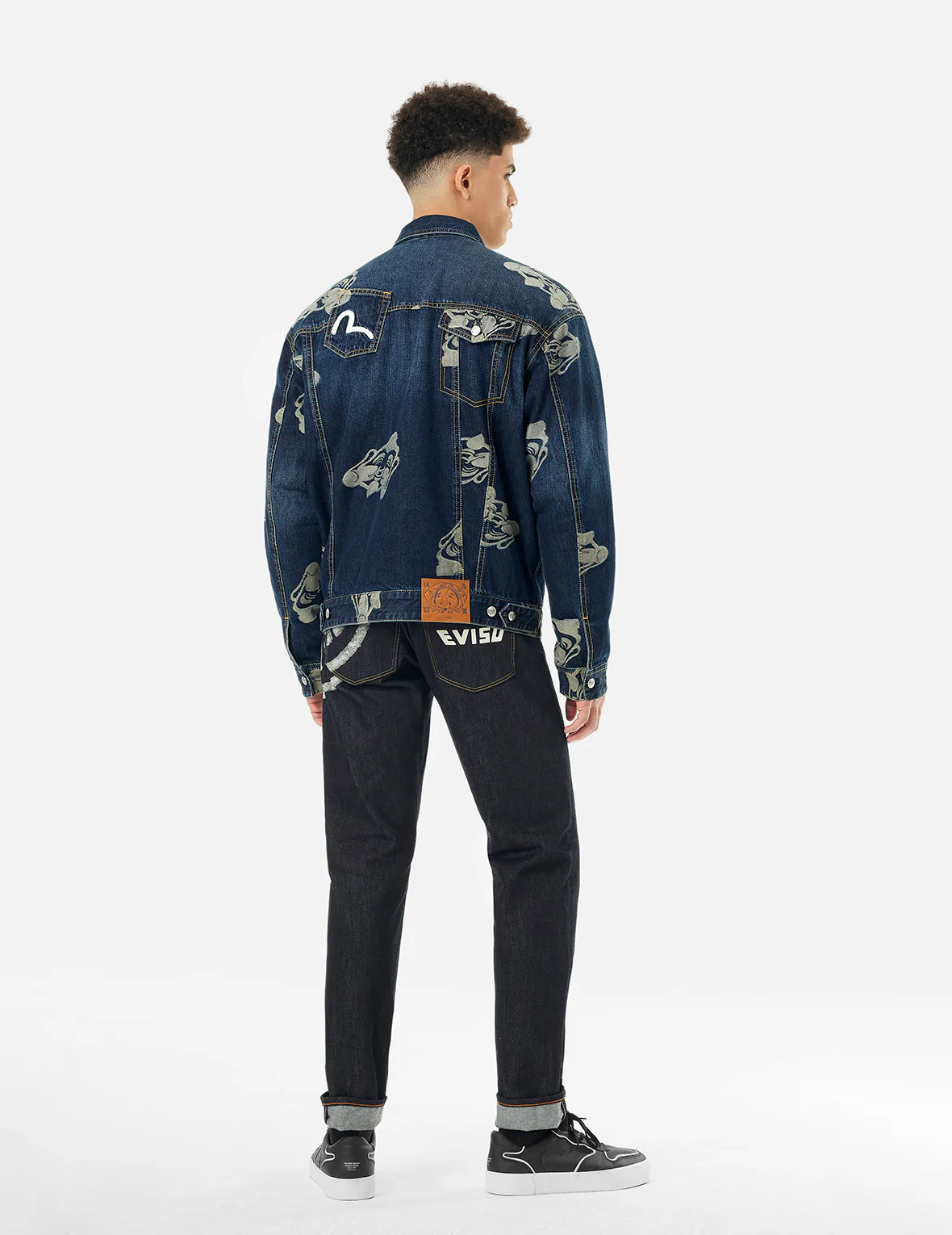 Allover Godhead Jacquard and Seagull Embroidery Loose Fit Deconstructive Denim Jacket - Image 4