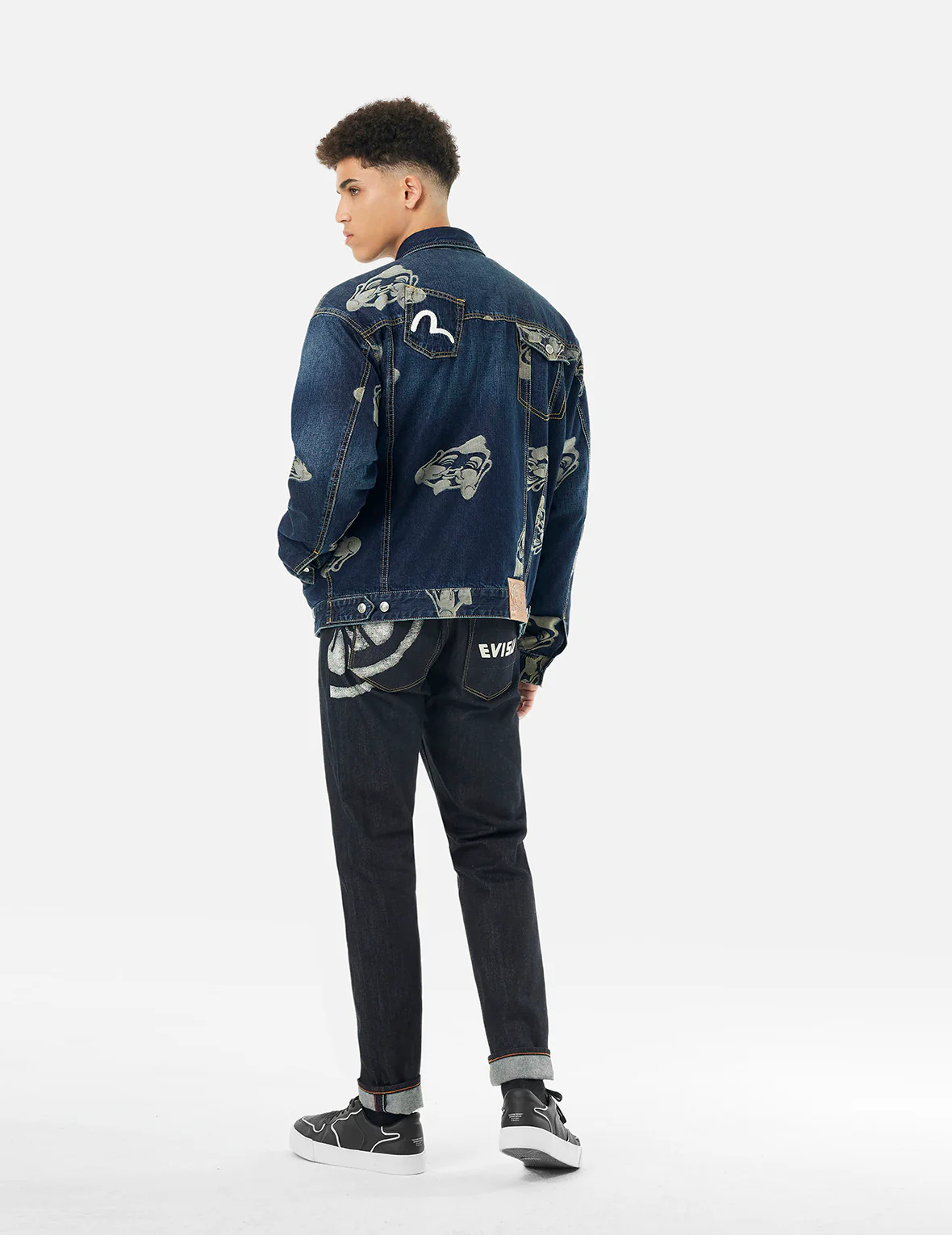 Allover Godhead Jacquard and Seagull Embroidery Loose Fit Deconstructive Denim Jacket - Image 6