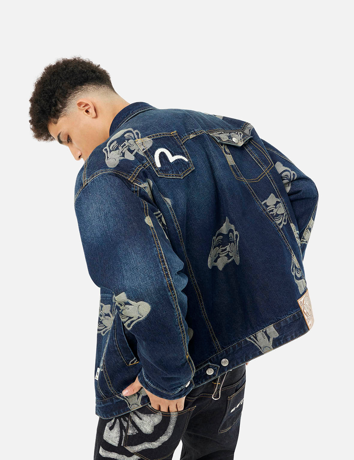 Allover Godhead Jacquard and Seagull Embroidery Loose Fit Deconstructive Denim Jacket - Image 8