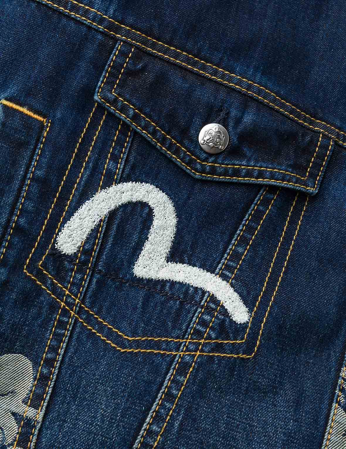 Allover Godhead Jacquard and Seagull Embroidery Loose Fit Deconstructive Denim Jacket - Image 9