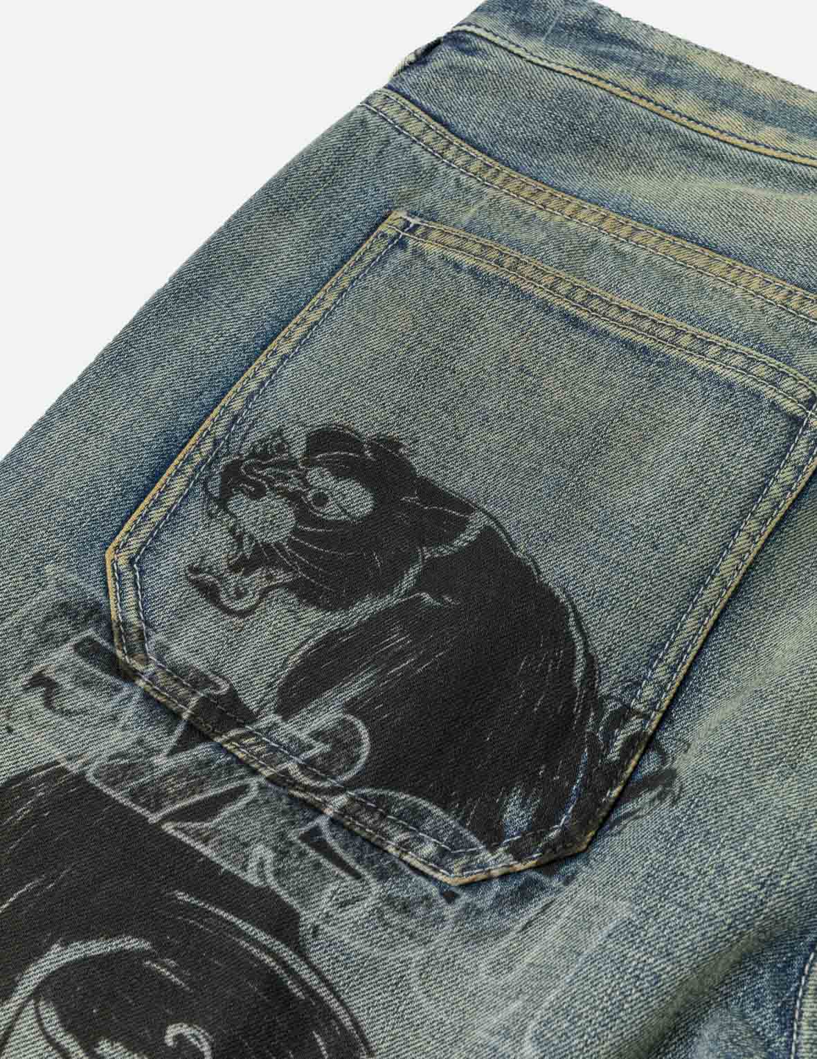 Allover Graffiti Printed Denim Jeans #2030 - Image 9