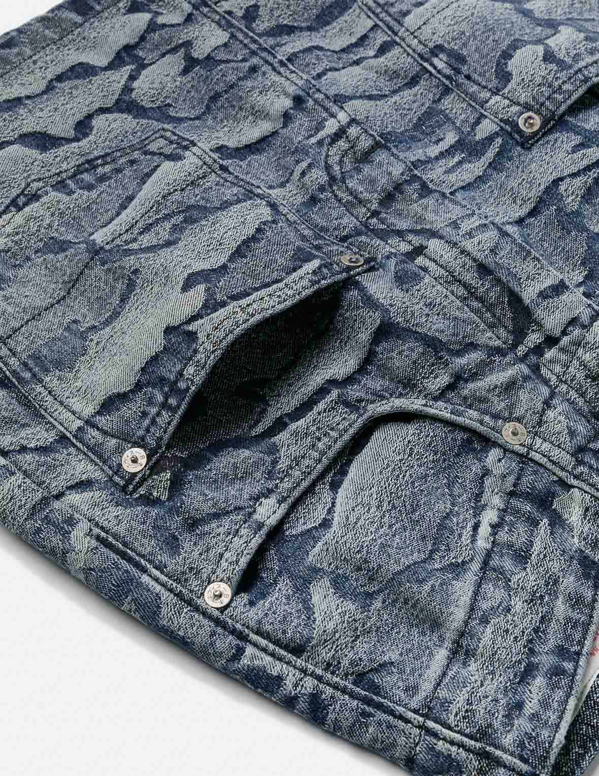 Allover Ishigaki Camouflage Jacquard Fashion Fit Denim Skirt - Image 7