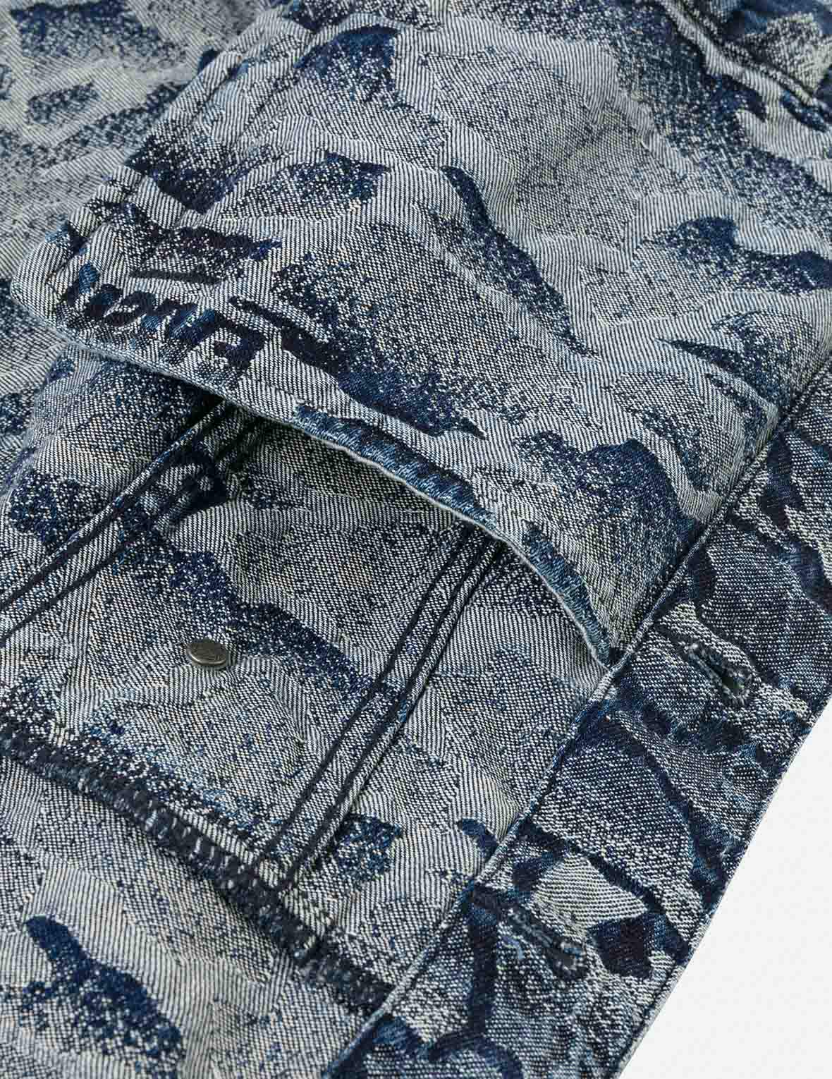 Allover Ishigaki Camouflage Jacquard Fashion Fit Washed Denim Jacket - Image 10