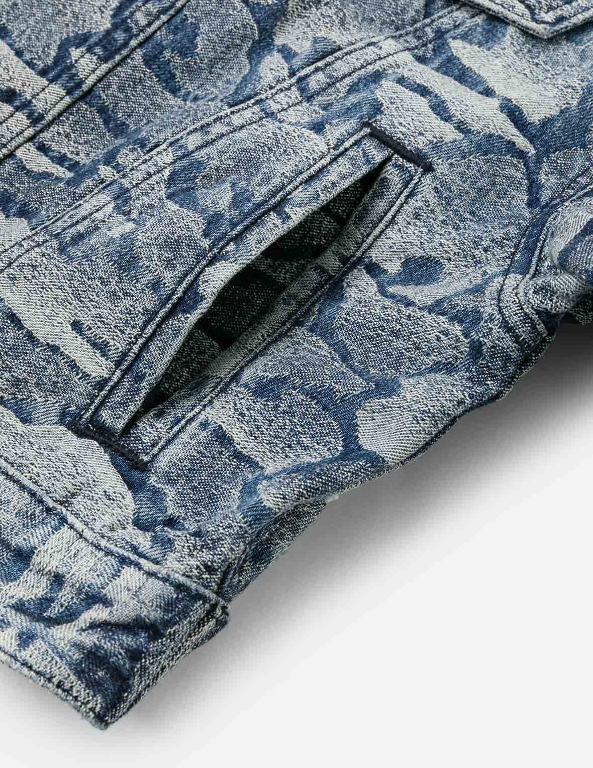 Allover Ishigaki Camouflage Jacquard Fashion Fit Washed Denim Jacket - Image 11