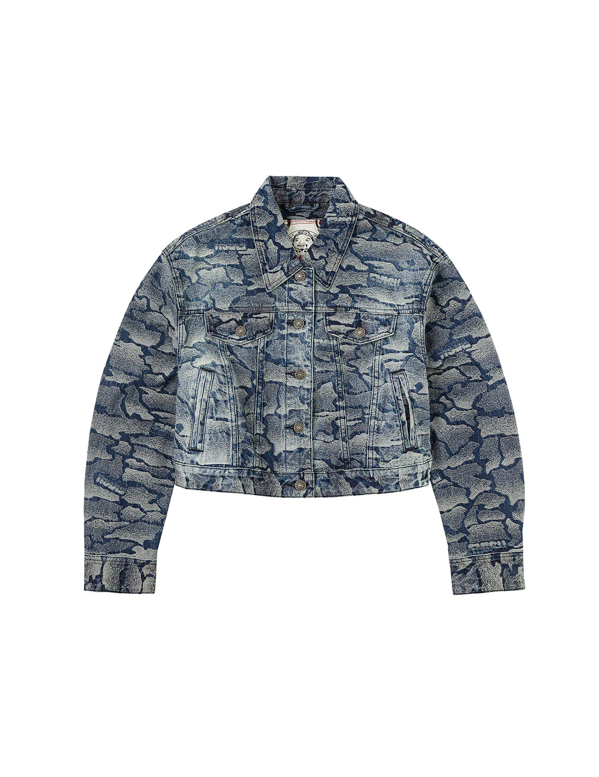 Allover Ishigaki Camouflage Jacquard Fashion Fit Washed Denim Jacket - Image 14
