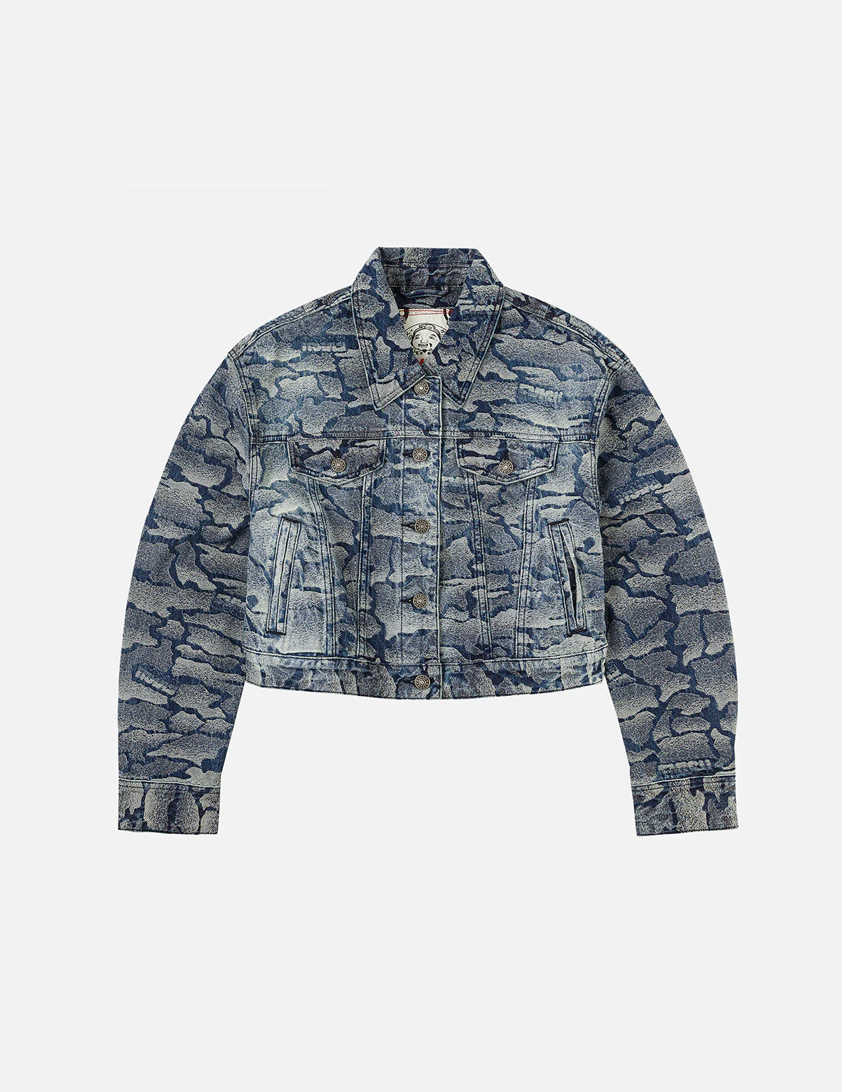 Allover Ishigaki Camouflage Jacquard Fashion Fit Washed Denim Jacket - Image 3