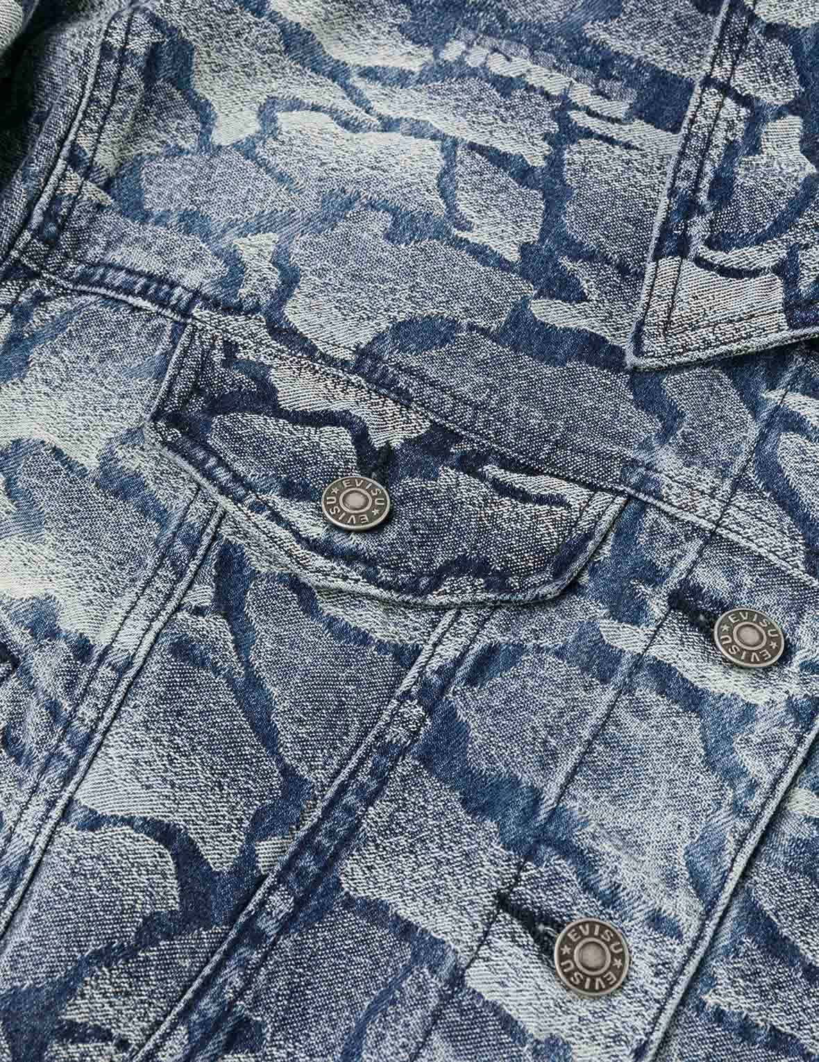 Allover Ishigaki Camouflage Jacquard Fashion Fit Washed Denim Jacket - Image 7