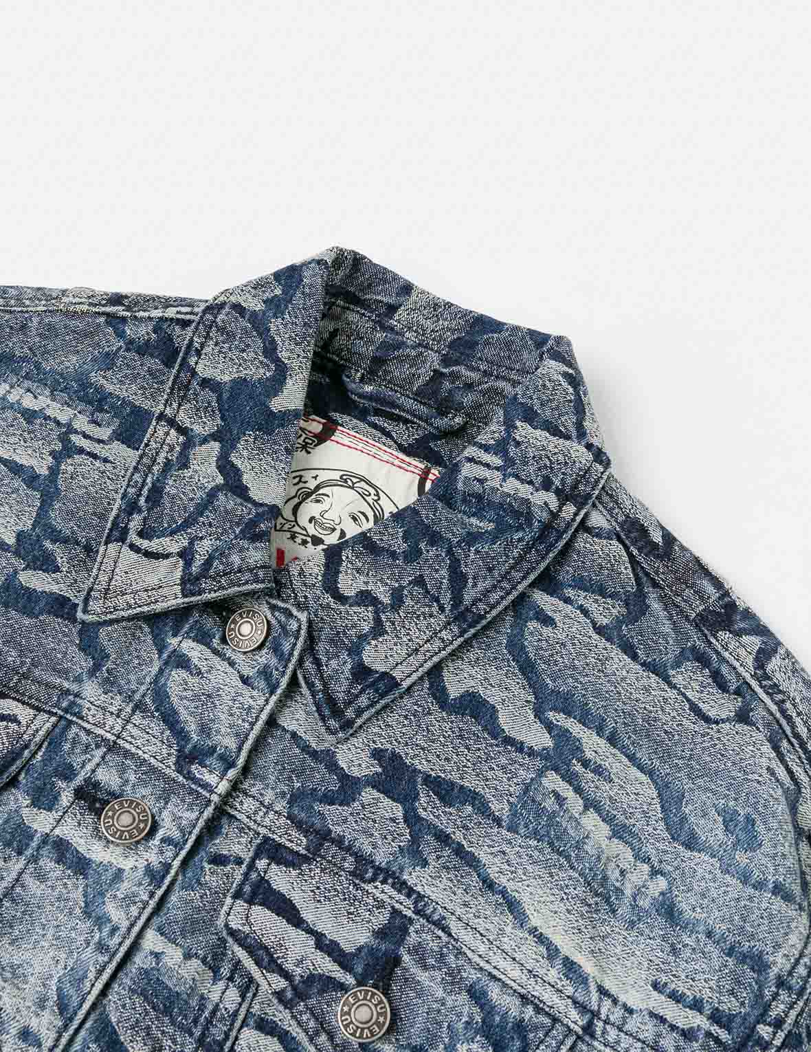 Allover Ishigaki Camouflage Jacquard Fashion Fit Washed Denim Jacket - Image 8