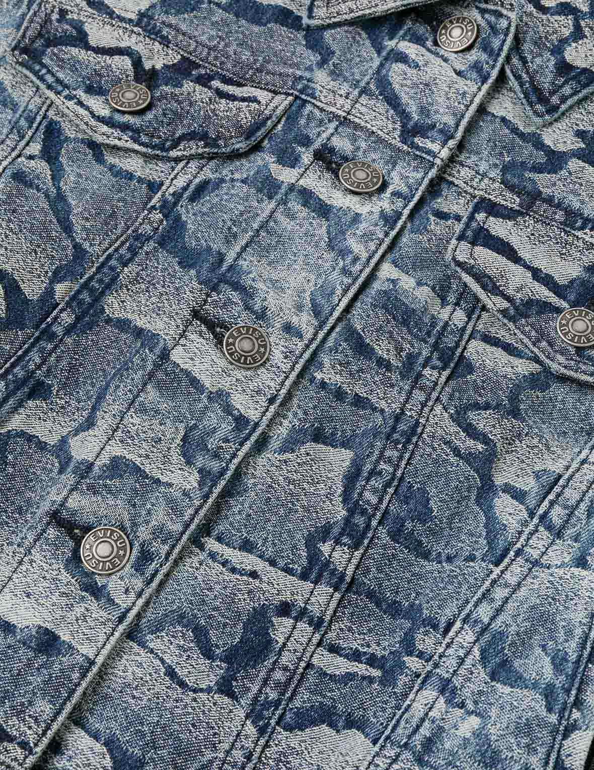 Allover Ishigaki Camouflage Jacquard Fashion Fit Washed Denim Jacket - Image 9