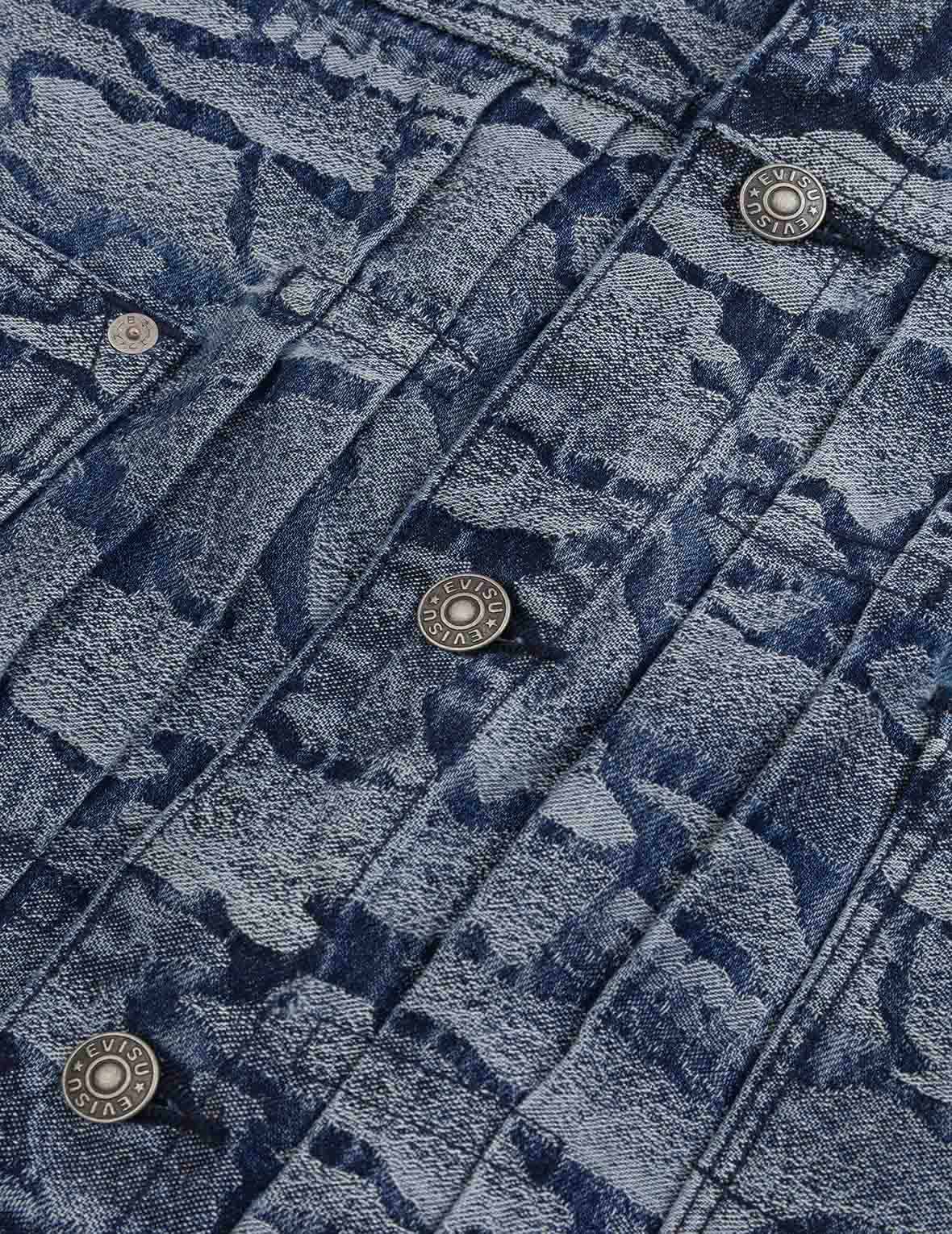 Allover Ishigaki Camouflage Jacquard Regular Fit Denim Jacket - Image 8