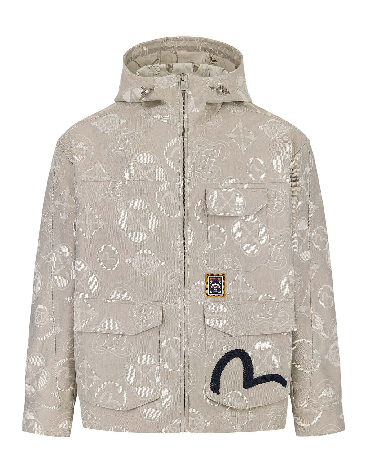 Allover Kamon and Seagull Jacquard Relax Fit Hooded Jacket - Image 11
