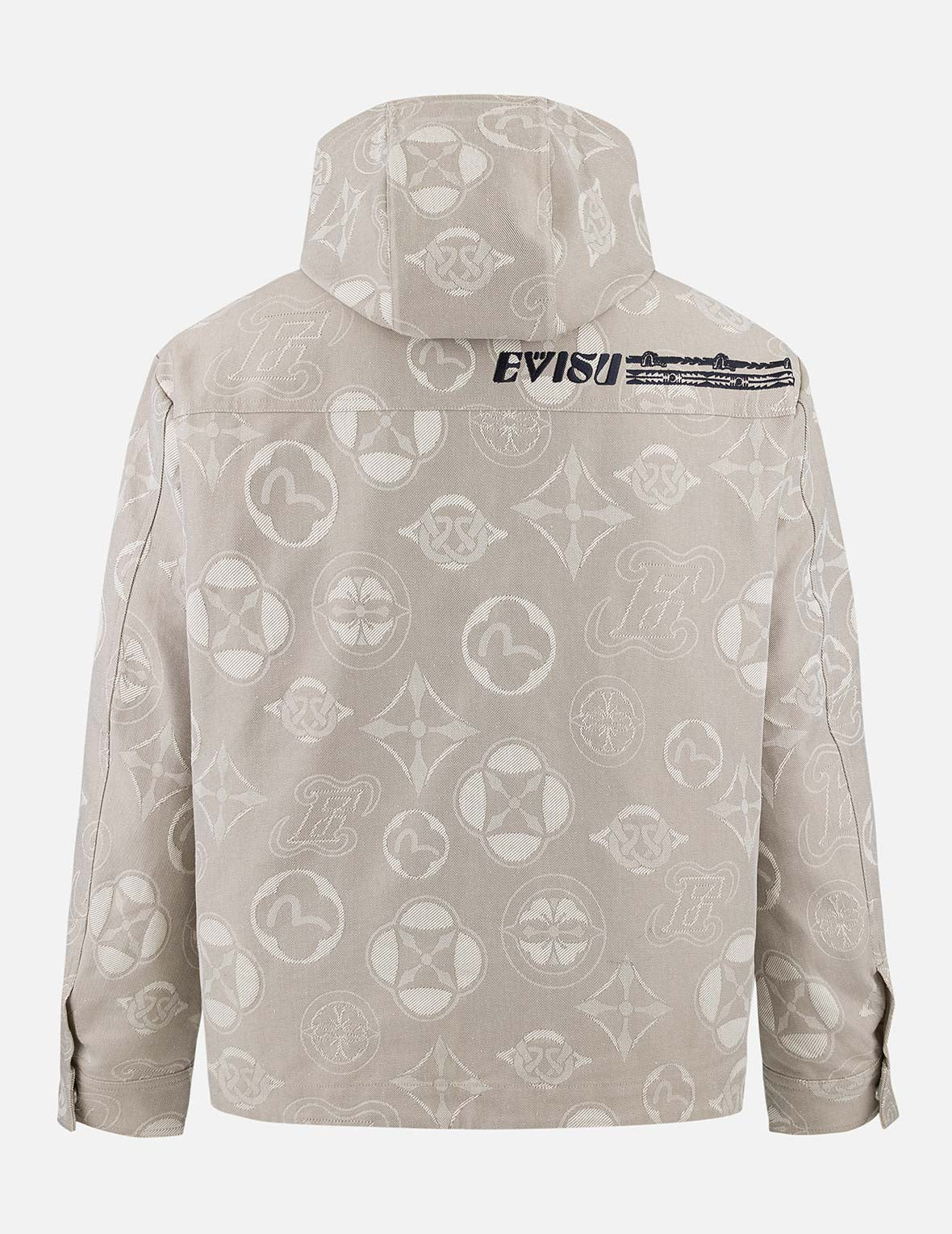 Allover Kamon and Seagull Jacquard Relax Fit Hooded Jacket - Image 2