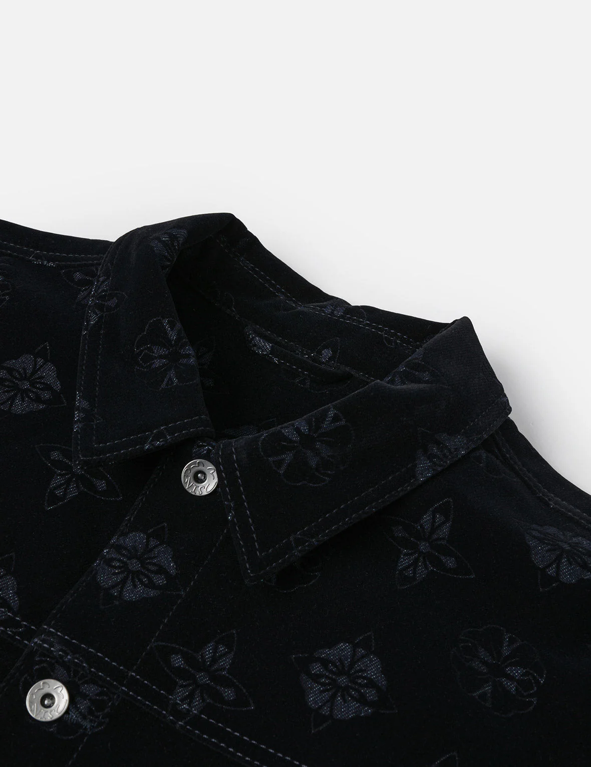 Allover Kamon Flocking Print Relax Fit Denim Jacket - Image 10