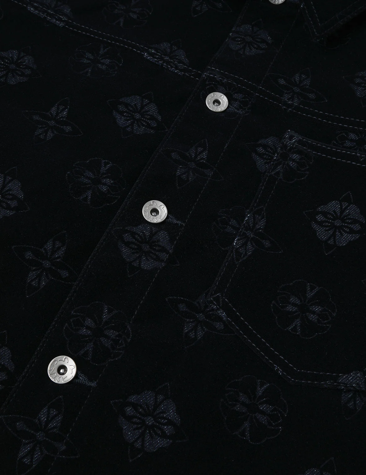 Allover Kamon Flocking Print Relax Fit Denim Jacket - Image 11