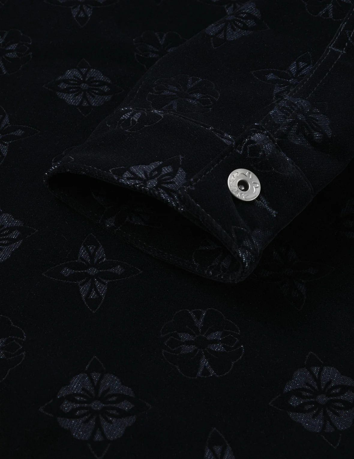 Allover Kamon Flocking Print Relax Fit Denim Jacket - Image 12