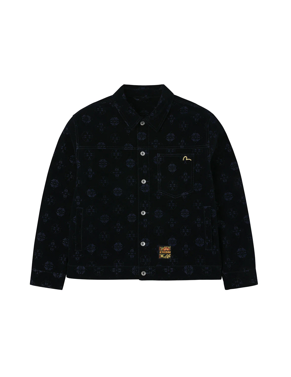 Allover Kamon Flocking Print Relax Fit Denim Jacket - Image 2