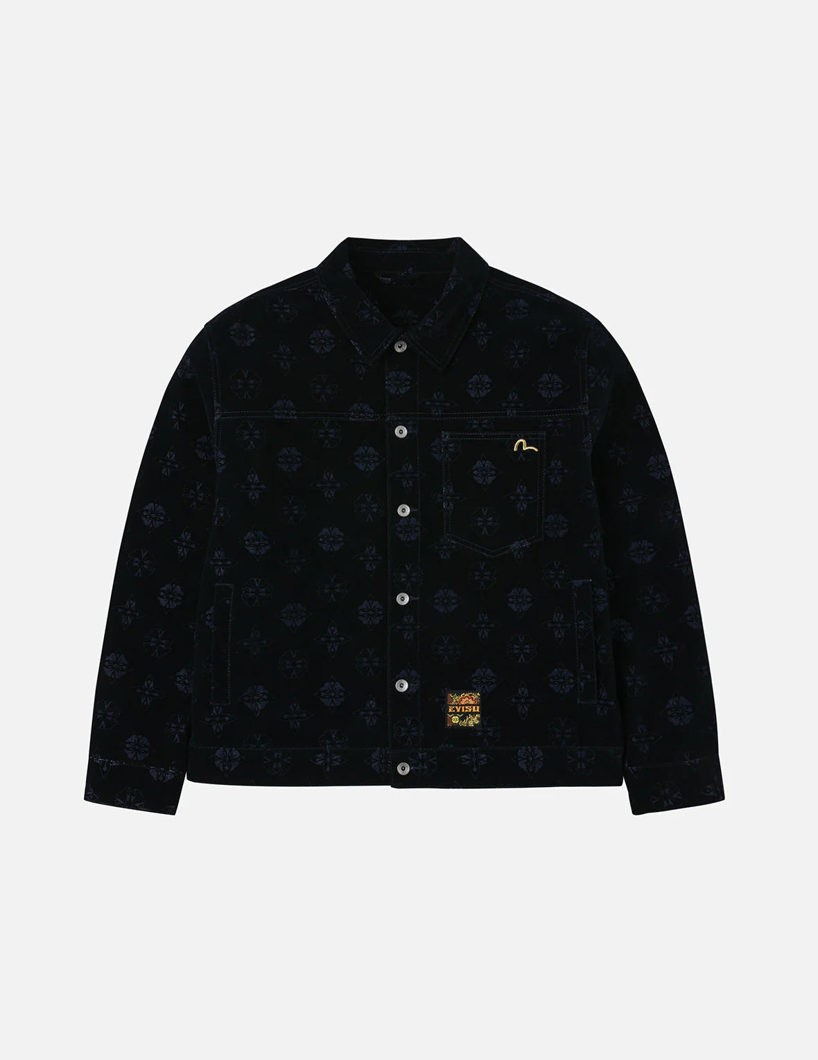 Allover Kamon Flocking Print Relax Fit Denim Jacket - Image 4