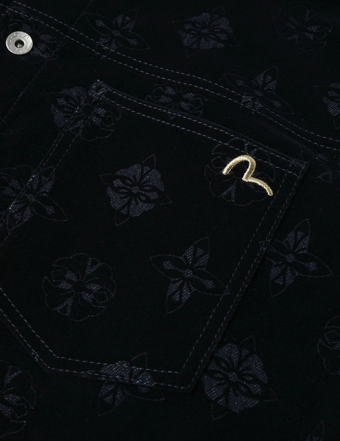 Allover Kamon Flocking Print Relax Fit Denim Jacket - Image 7