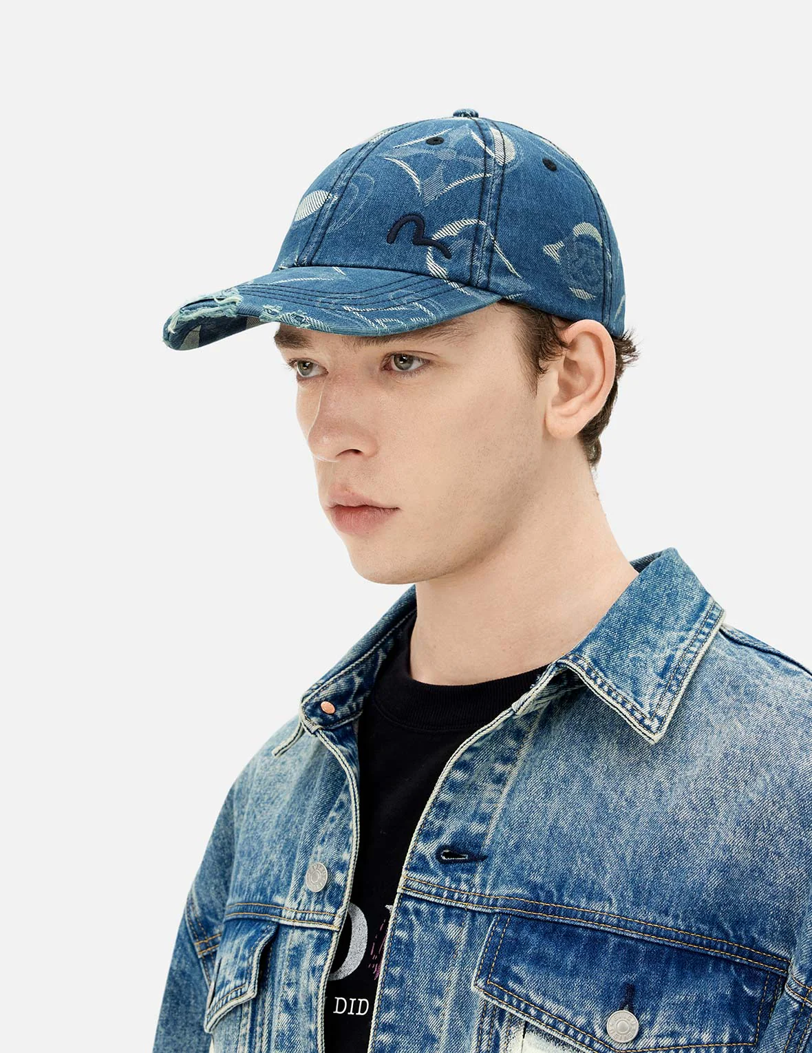 Allover Kamon Jacquard Denim Cap - Image 3
