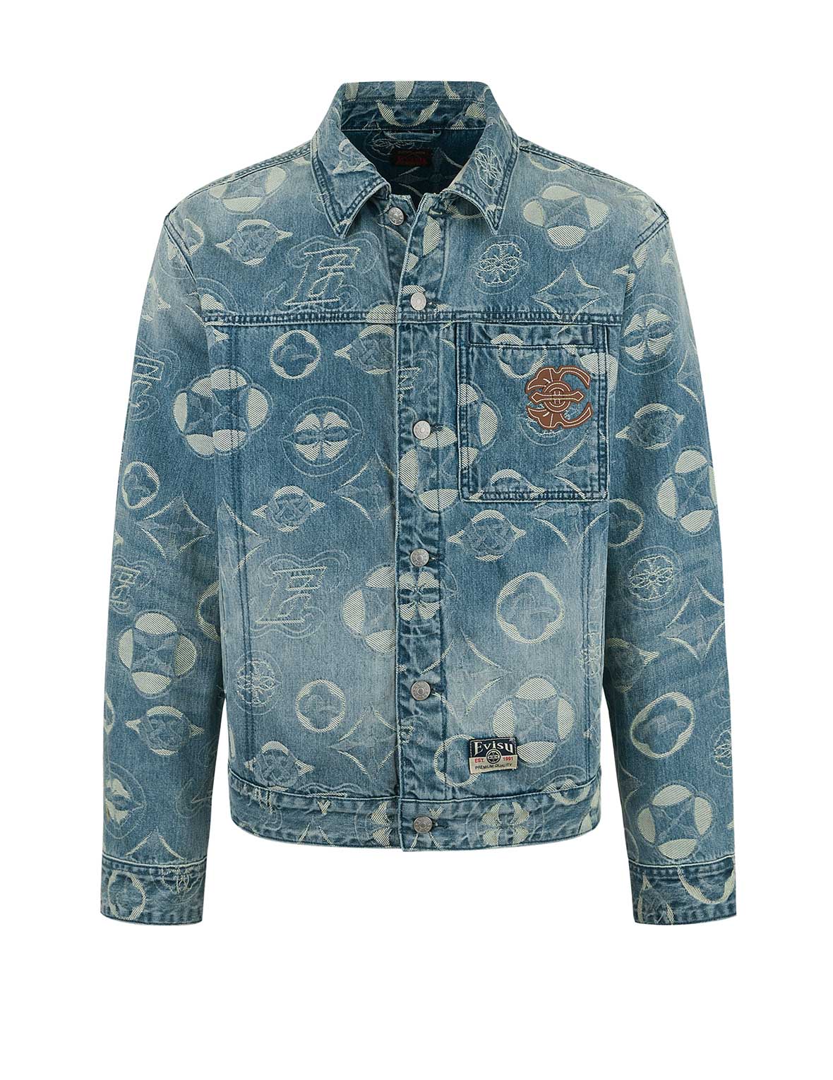 Allover Kamon Jacquard Loose Fit Denim Jacket - Image 10