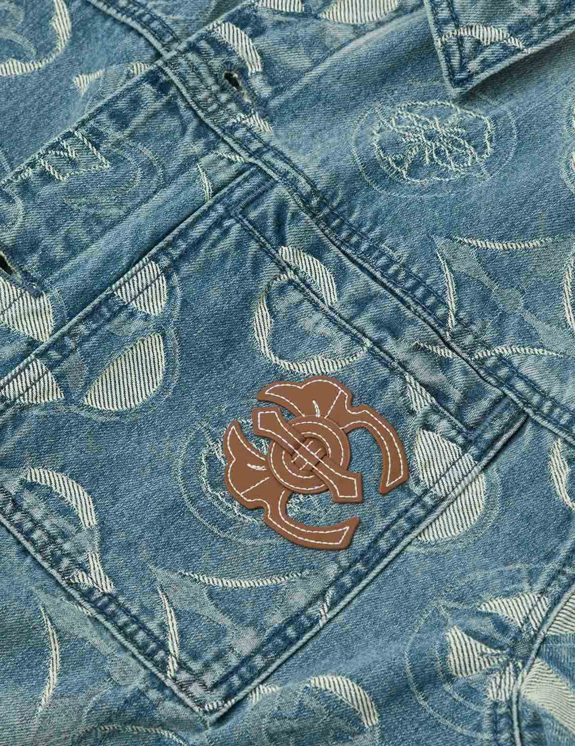 Allover Kamon Jacquard Loose Fit Denim Jacket - Image 6