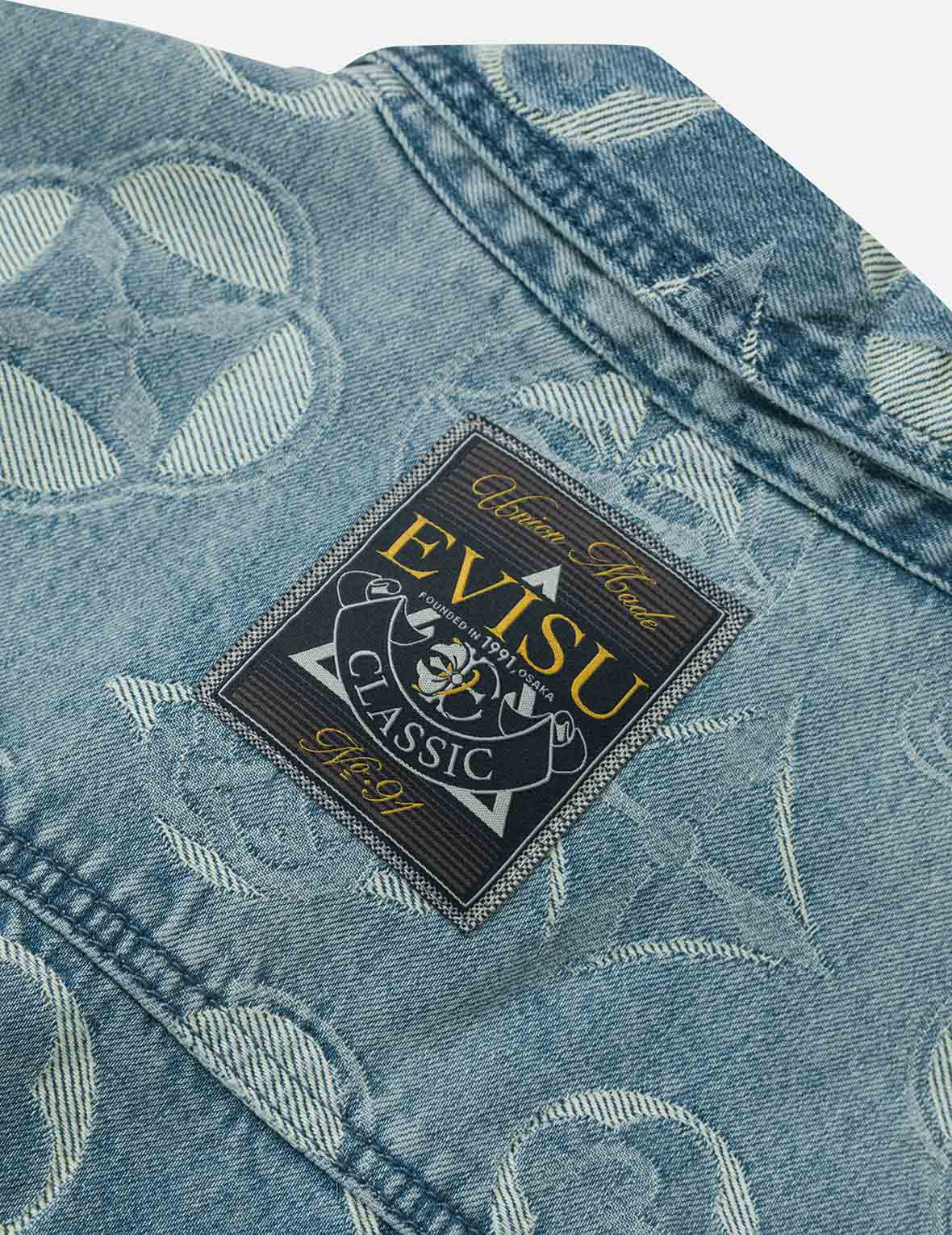 Allover Kamon Jacquard Loose Fit Denim Jacket - Image 8