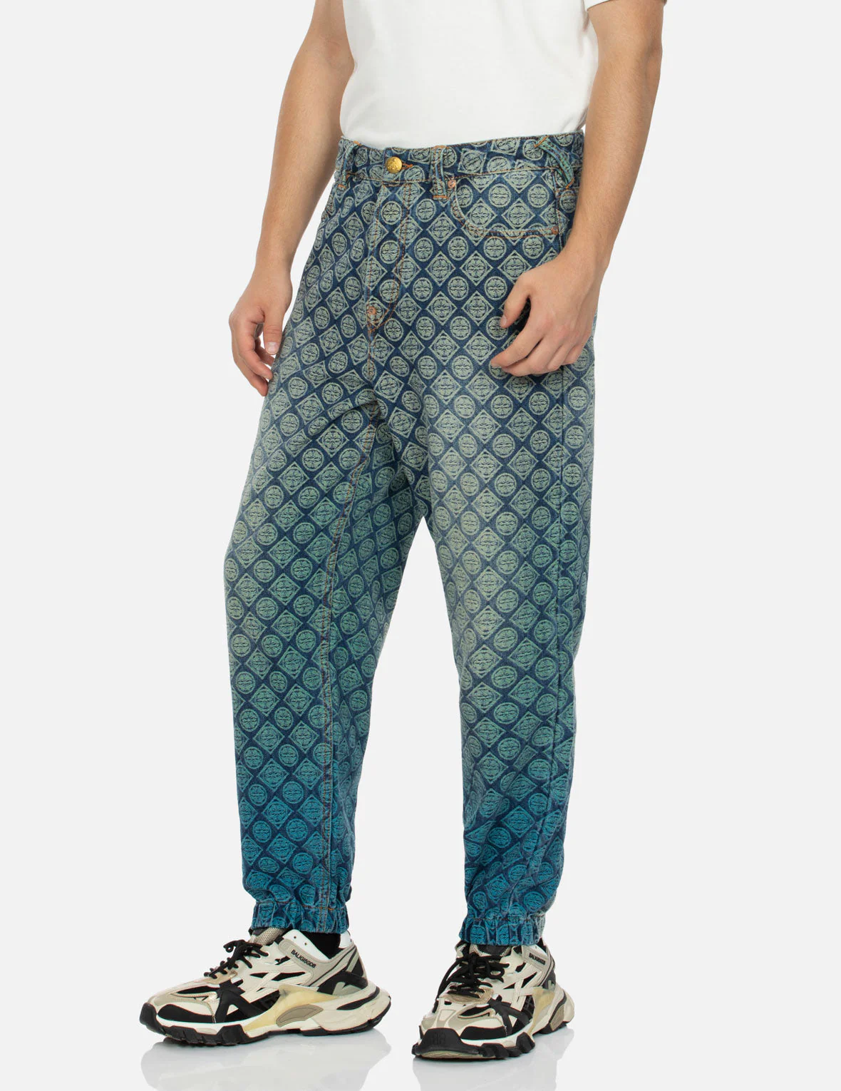 Allover Kamon Jacquard Relax Fit Denim Joggers - Image 7